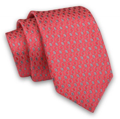 Czerwono-Szary, Malinowy Elegancki Męski Krawat -Angelo di Monti- 6 cm, w Koła, Kółka, Geometryczny