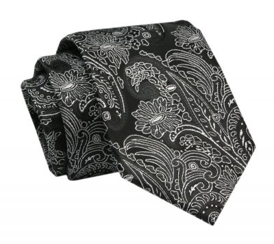 Elegancki, Klasyczny, Męski Krawat -ALTIES - Czarny w Orientalny Wzór