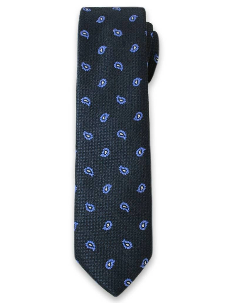 Elegancki Krawat Męski w Niebieski Wzór Paisley -6cm- Alties, Ciemny Niebieski