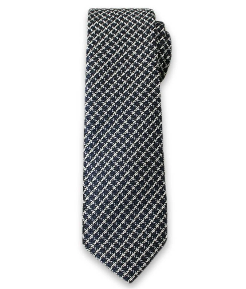 Modny Krawat Męski w Drobną Kratkę - 6cm- Alties, Granatowo-Biały