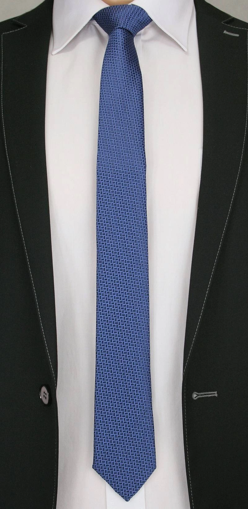 Elegancki Krawat Męski w Drobny Wzór 6 cm- Alties, Niebiesko-Granatowy