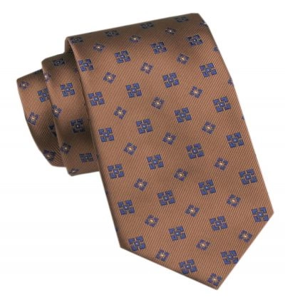 Elegancki Krawat Męski Angelo di Monti - Brązowy, Figury Geometryczne