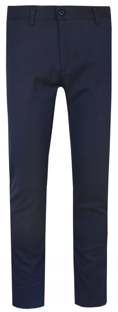 Eleganckie Męskie Spodnie, Zwężane (Slim Fit) – RIGON - Granatowe, Drobna Faktura