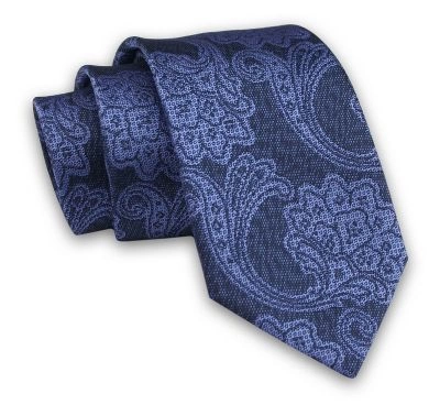 Granatowo-Niebieski Elegancki Męski Krawat -ALTIES- 7cm, Stylowy, Klasyczny, Wzór Orientalny, Kwiaty