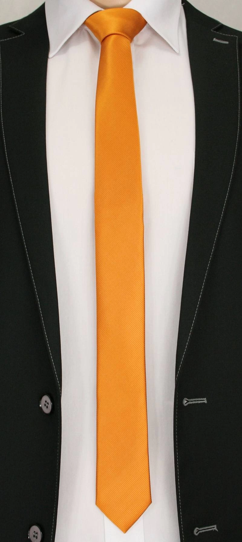 Wyrazisty Krawat Męski w Delikatny Prążek ŚLEDŹ - 5 cm - Angelo di Monti, Żółto-pomarańczowy