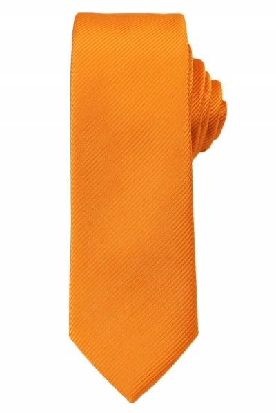Wyrazisty Krawat Męski w Delikatny Prążek ŚLEDŹ - 5 cm - Angelo di Monti, Żółto-pomarańczowy