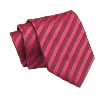 Klasyczny Krawat, Czerwono-Bordowy w Paski, Prążki, Męski, 7cm -Angelo di Monti