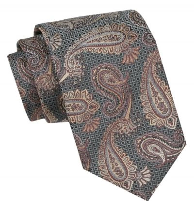 Klasyczny Męski Krawat - ALTIES - Beżowe Paisley
