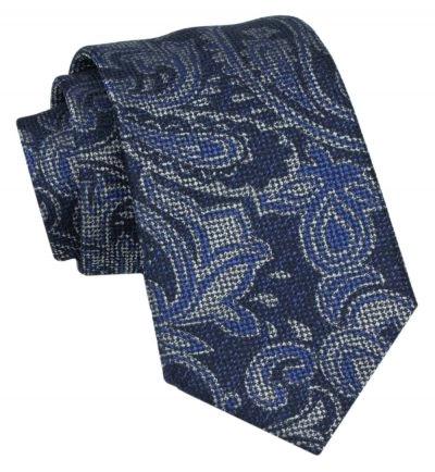 Klasyczny Męski Krawat - ALTIES - Niebieski i Granat, Wzór Kwiatowy