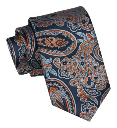 Klasyczny Męski Krawat - ALTIES - Orientalny Wzór, Pomarańczowe Akcenty