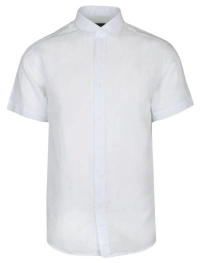 Koszula Lniano-Bawełniana z Krótkim Rękawem, Biała Lekka, Przewiewna na Lato, Casualowa -TO-ON