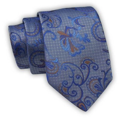 Krawat Alties (7 cm) - Niebieski, Orientalny Wzór