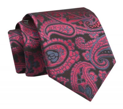 Krawat - ALTIES - Bordowo Czerwony ze Wzorem Orientalnym