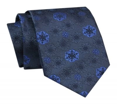Krawat - ALTIES - Niebieskie Kwiaty na Granatowym Tle