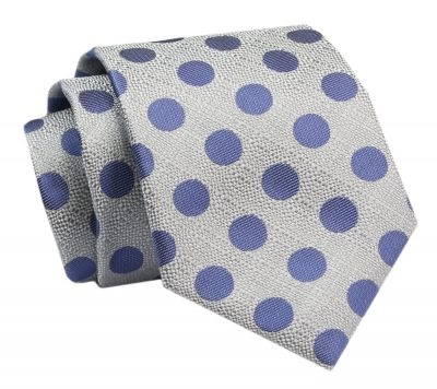 Krawat - ALTIES - Stalowy w Niebieskie Grochy