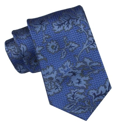 Krawat Męski, Klasyczny - ALTIES - Ciemnoniebieski, Kwiaty
