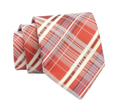 Krawat Pomarańczowy w Kratkę, Elegancki, 7cm, Klasyczny, Męski -ALTIES