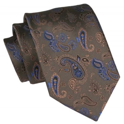 Męski Krawat Angelo di Monti - Wzory Paisley, Brązowe Tło