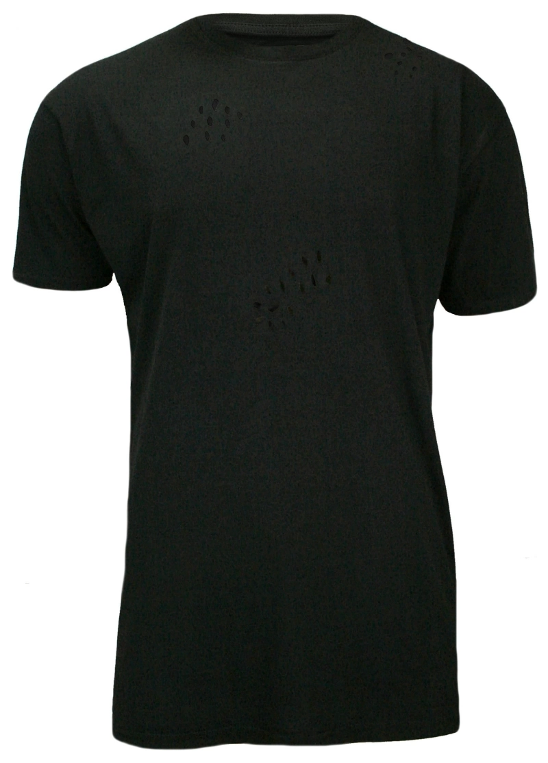 Czarny, Przedłużony T-Shirt (Koszulka) z Dziurami, 100% BAWEŁNA, Brave Soul, Męski
