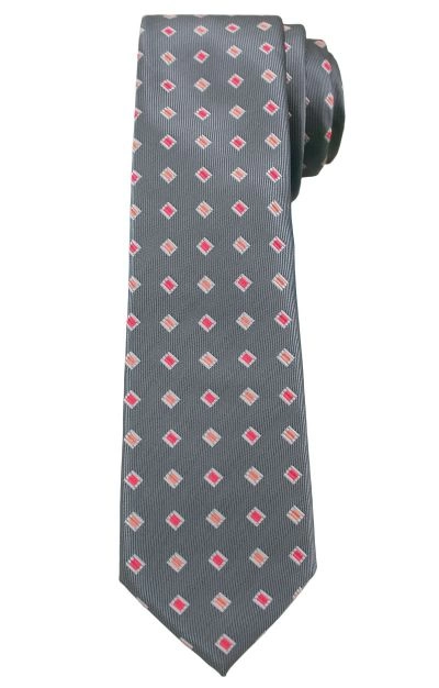 Szary Elegancki Krawat -Angelo di Monti- 6 cm, Męski, w Kolorowe Figury Geometryczne