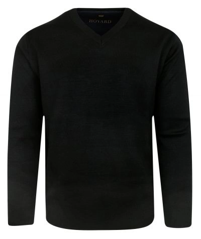 Wełniany Sweter V-Neck - HOVARD - Czarny