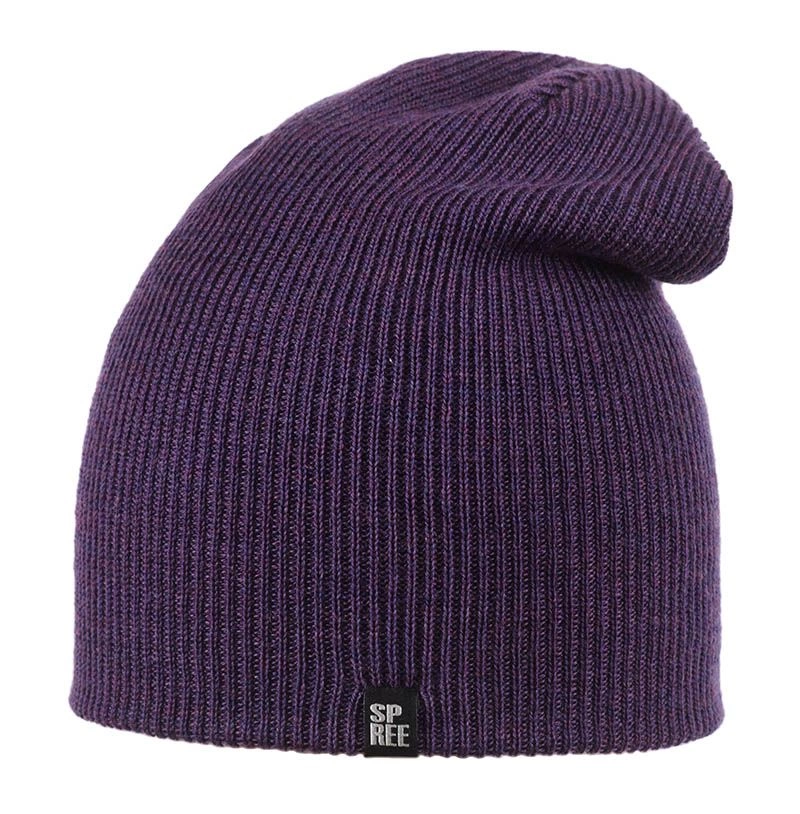 100% Wełna Merino - Męska Czapka, Fioletowa, Zimowa, Beanie, Krasnal