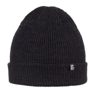 100% Wełna Merino - Męska Czapka, Grafitowa, Zimowa, Beanie, Krasnal