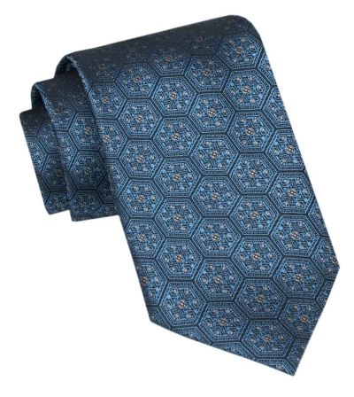Angelo di Monti - Krawat Męski - Niebieski w Geometryczny Wzór