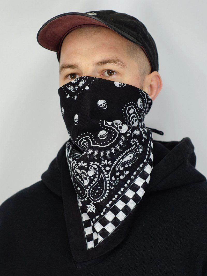 Bandamka Czarno-Biała w Czaszki, Bandana, 100% Bawełna, Chusta Ochronna na Twarz -ALTIES