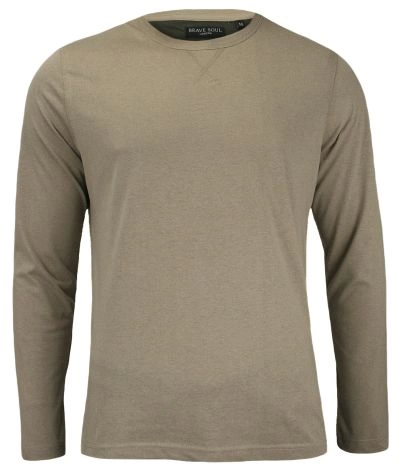 Bawełniany, Beżowy T-shirt (Koszulka) - Długi Rękaw, Longsleeve - Brave Soul, Męski