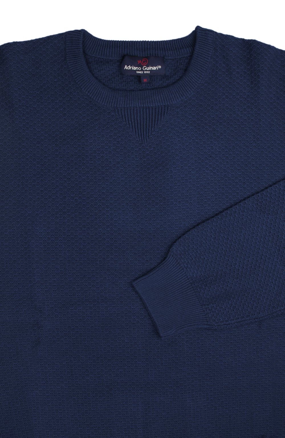 Bawełniany, Męski Sweter z Delikatną Fakturą Materiału - Adriano Guinari - Ciemnoniebieski