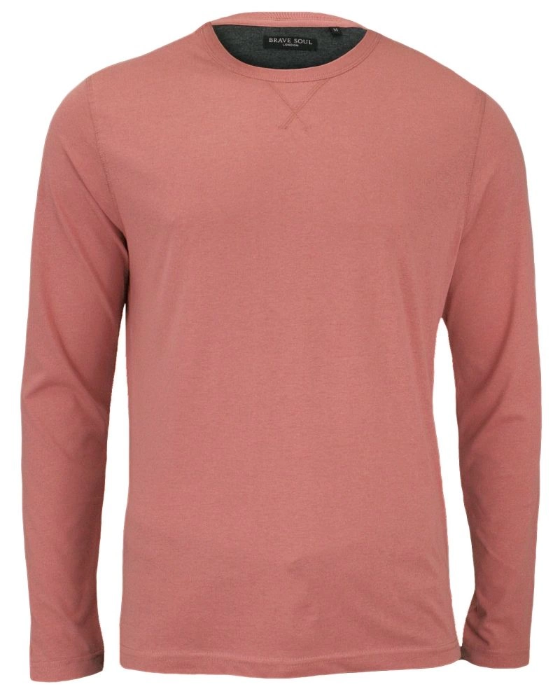 Bawełniany, Różowy T-shirt (Koszulka) - Długi Rękaw, Longsleeve - Brave Soul, Męski