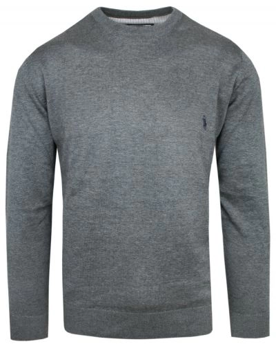 Bawełniany Sweter z Okrągłym Dekoltem - Szary 