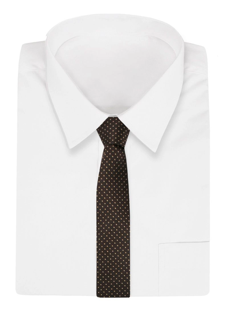 Beżowo-Brązowy Elegancki Męski Krawat -ALTIES- 6 cm, Klasyczny, w Kropki, Groszki
