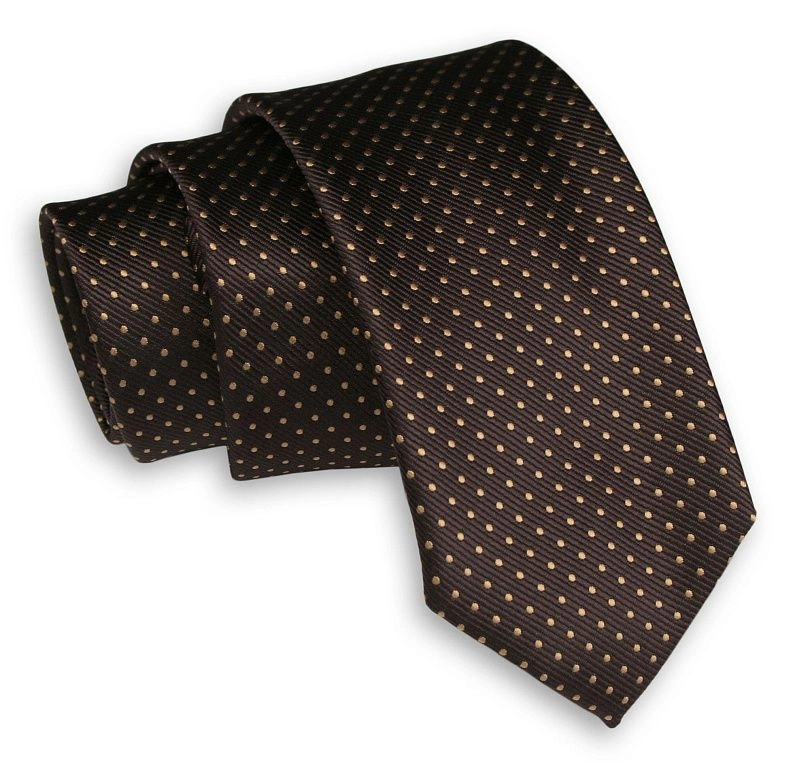 Beżowo-Brązowy Elegancki Męski Krawat -ALTIES- 6 cm, Klasyczny, w Kropki, Groszki