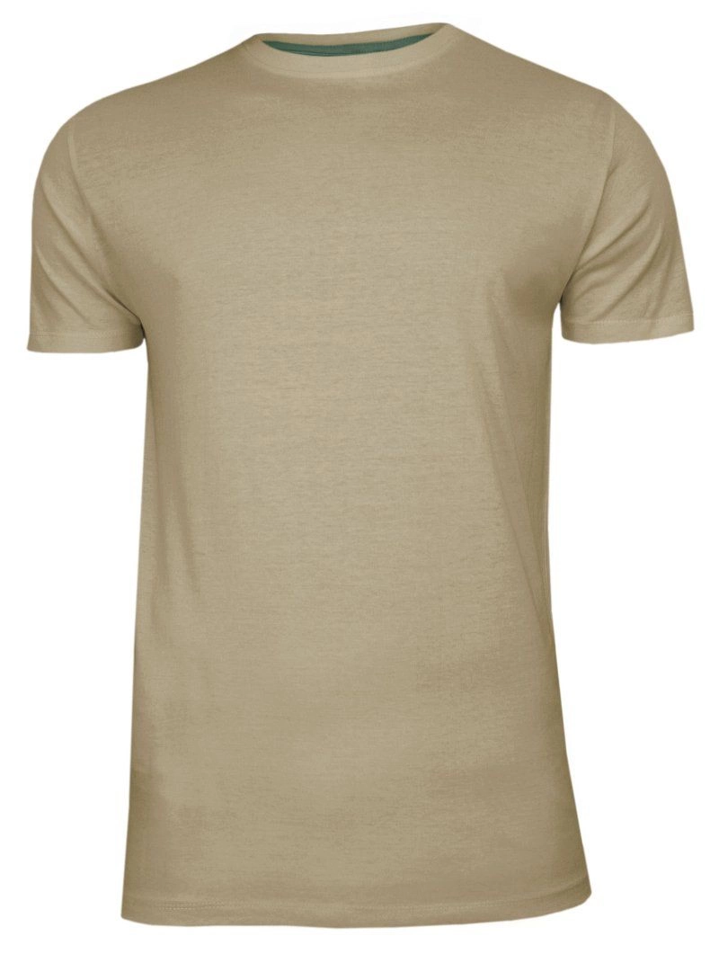Beżowy Bawełniany T-Shirt Męski Bez Nadruku -Brave Soul- Koszulka, Krótki Rękaw, Basic