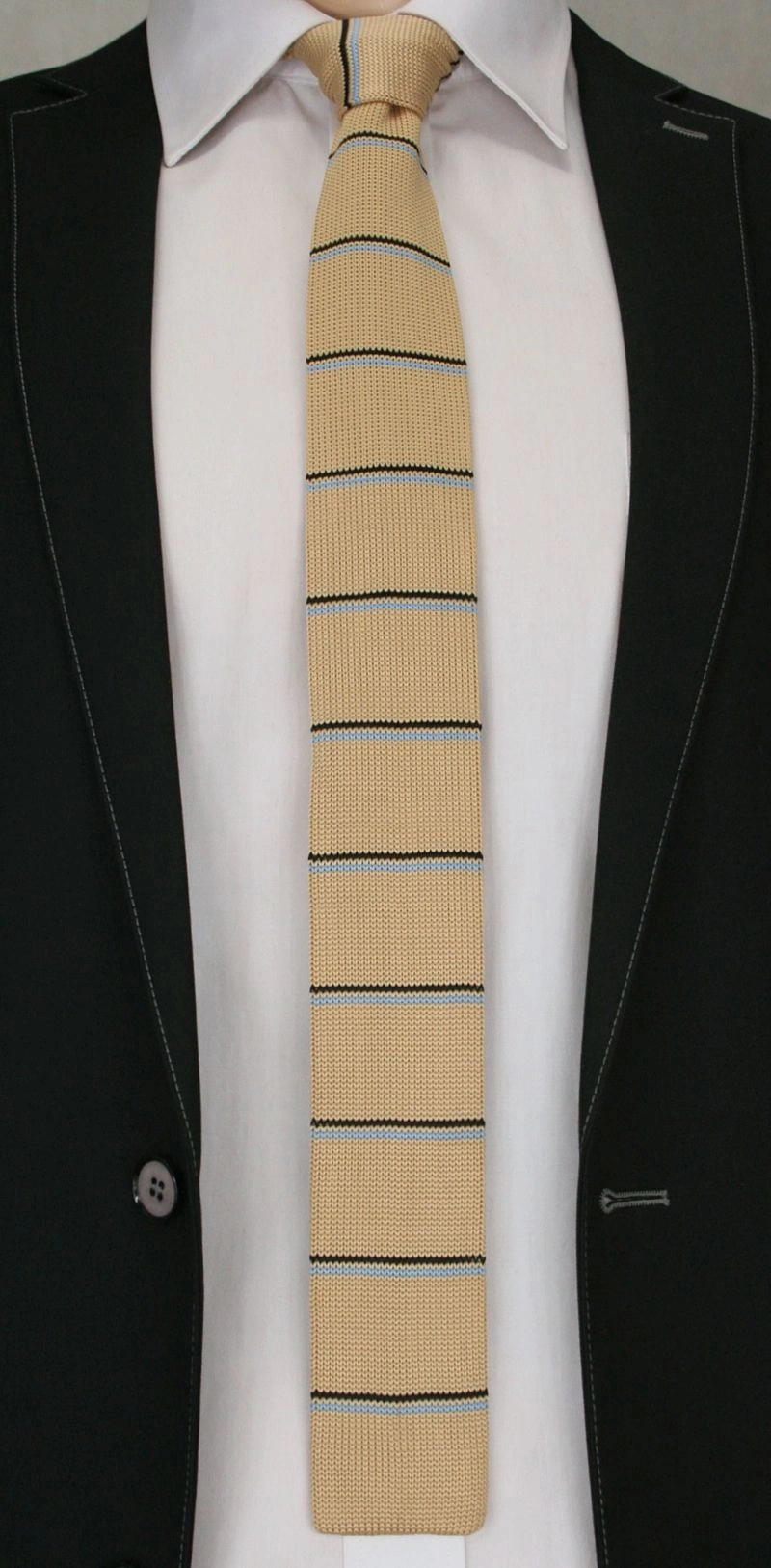 Stonowany, Dziergany Męski Krawat Knit w Prążek - 5,5 cm - Alties, Cielisty