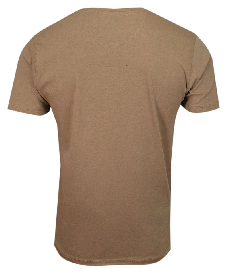 Beżowy T-Shirt (Koszulka) Bez Nadruku -BRAVE SOUL- Męski, Okrągły Dekolt, Postrzępione Brzegi