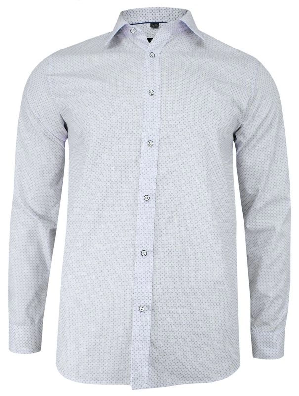 Biała Bawełniana Koszula -GRZEGORZ MODA MĘSKA- Taliowana, Długi Rękaw, w Drobny Wzór