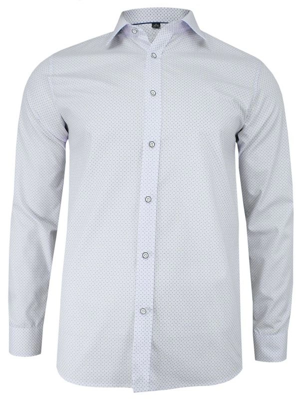 Biała Bawełniana Koszula w Drobny Wzór -GRZEGORZ MODA MĘSKA- z Długim Rękawem, Krój Klasyczny