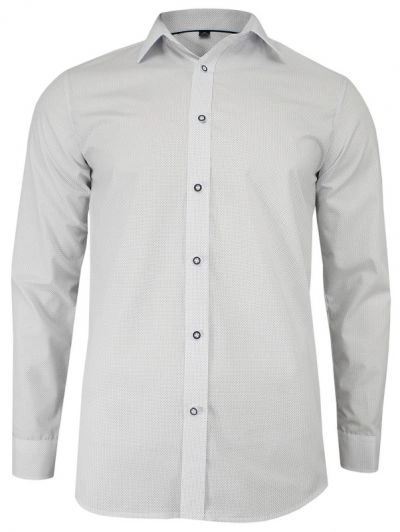 Biała Bawełniana Koszula w Kropki -GRZEGORZ MODA MĘSKA- z Długim Rękawem, Krój Klasyczny