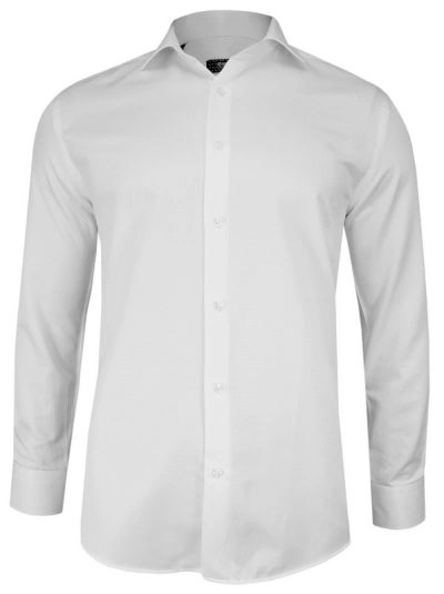 Biała Bawełniana Koszula z Długim Rękawem -GRZEGORZ MODA MĘSKA- Taliowana, Tłoczony Wzór