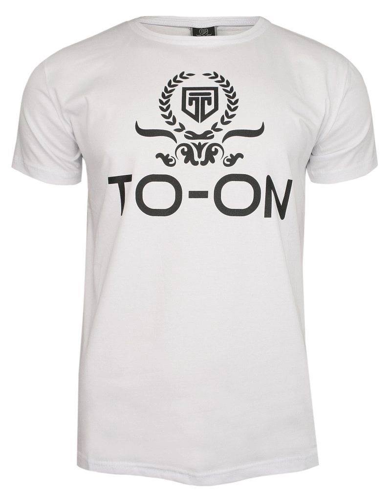 Biała Bawełniana Koszulka z Napisem, Nadrukiem -TO-ON- Krótki Rękaw, T-shirt, Casualowa