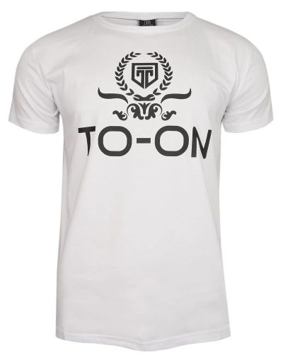 Biała Bawełniana Koszulka z Napisem, Nadrukiem -TO-ON- Krótki Rękaw, T-shirt, Casualowa