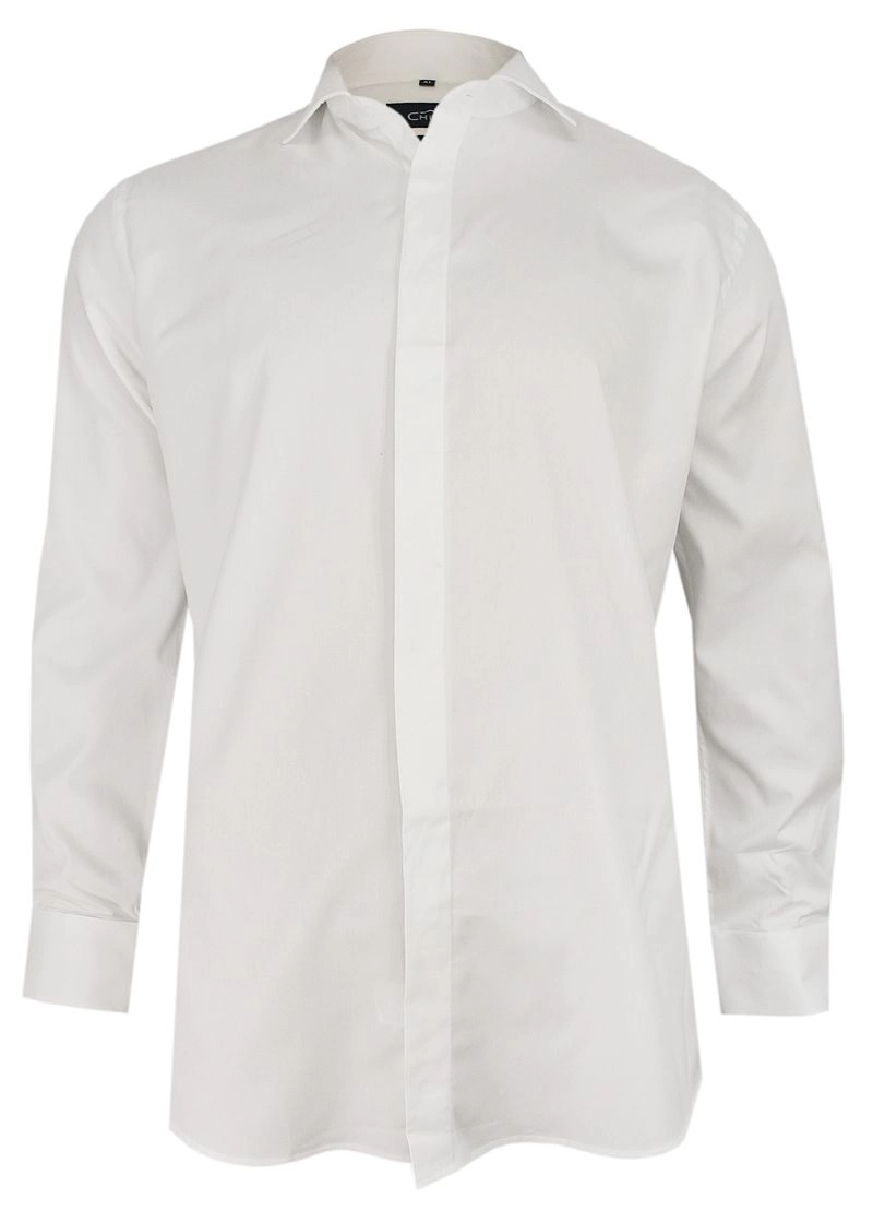 Biała Elegancka Koszula Męska z Długim Rękawem, 100% Bawełna -CHIAO- Taliowana, Wizytowa