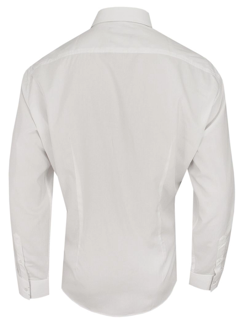 Biała Elegancka Koszula Męska z Długim Rękawem, 100% Bawełna -CHIAO- Taliowana, z Kieszonką