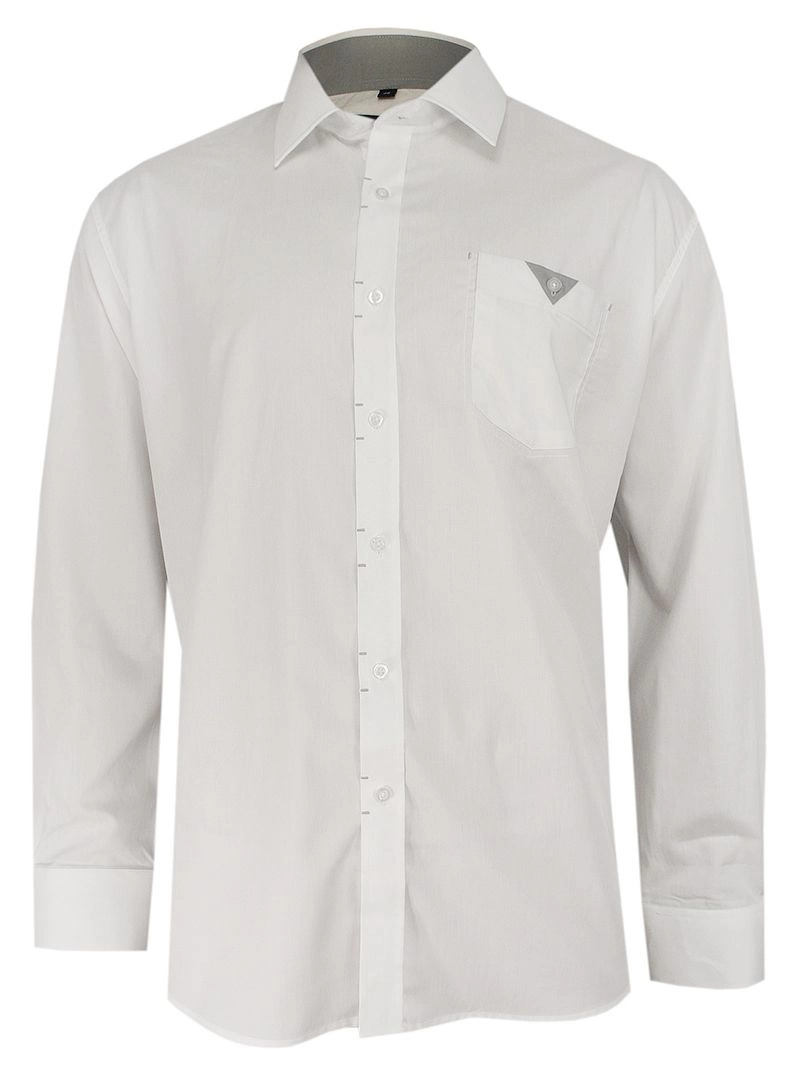 Biała Elegancka Koszula Męska z Długim Rękawem, 100% Bawełna -CHIAO- Taliowana, z Kieszonką