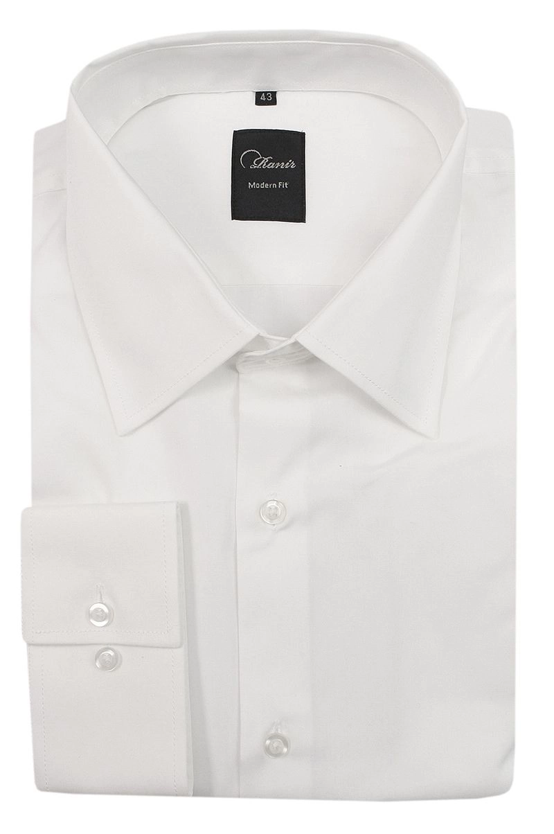 Biała Elegancka Koszula Męska z Długim Rękawem, 100% Bawełna -RANIR- Taliowana, Gładka