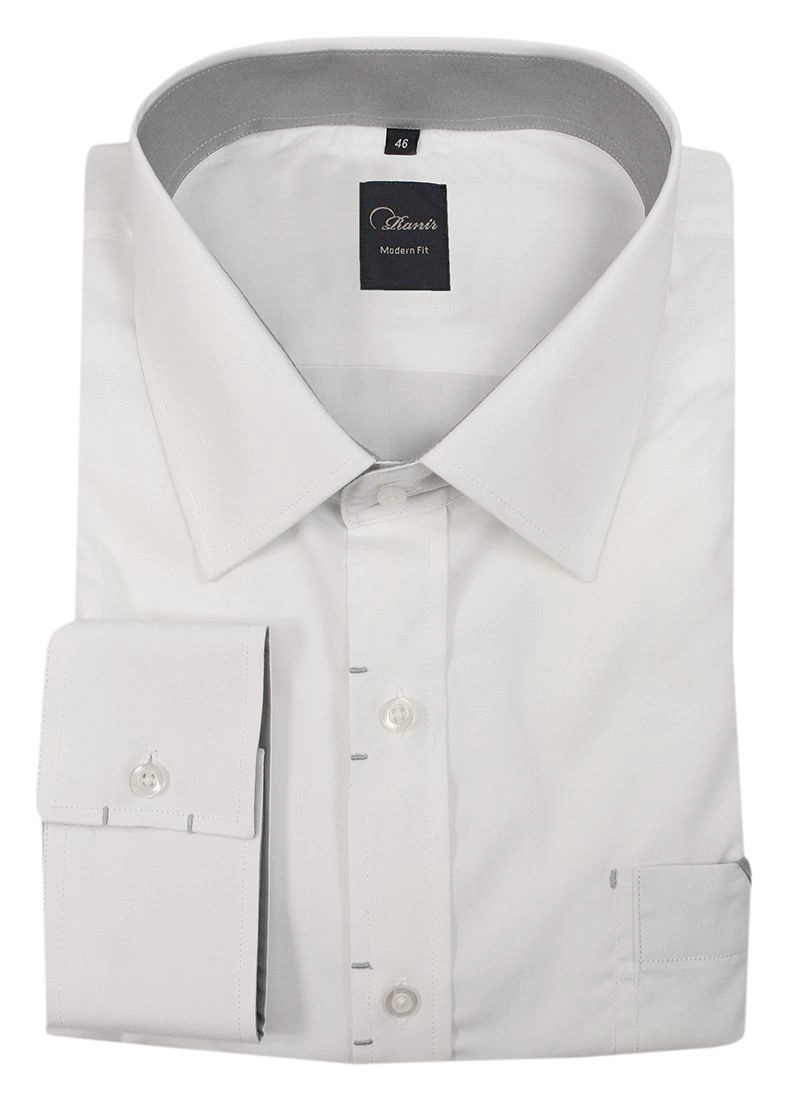 Biała Elegancka Koszula Męska z Długim Rękawem, 100% Bawełna -RANIR- Taliowana, z Kieszonką