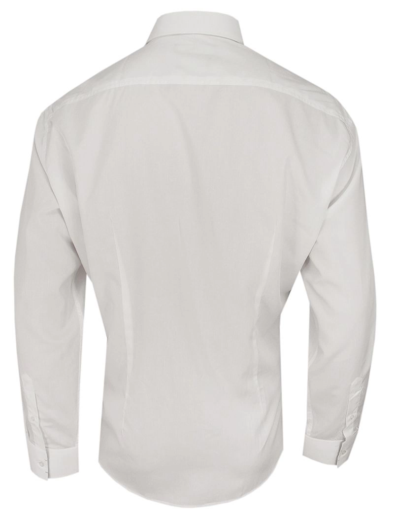 Biała Elegancka Koszula Męska z Długim Rękawem, 100% Bawełna -RANIR- Taliowana, z Kieszonką